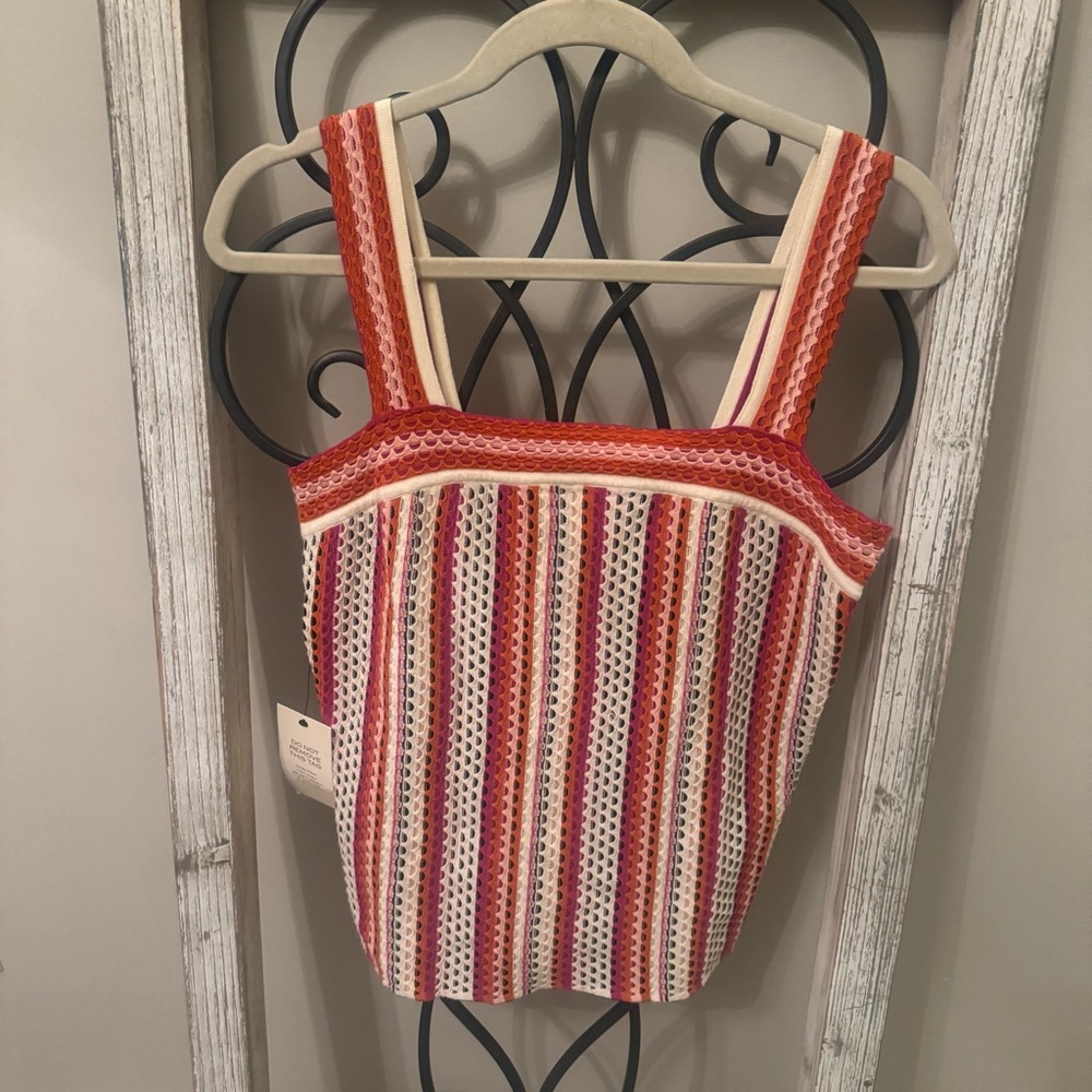 Cache SexyStretch Red Pink Multi Stripe Knit Tank Top Size Small NWT